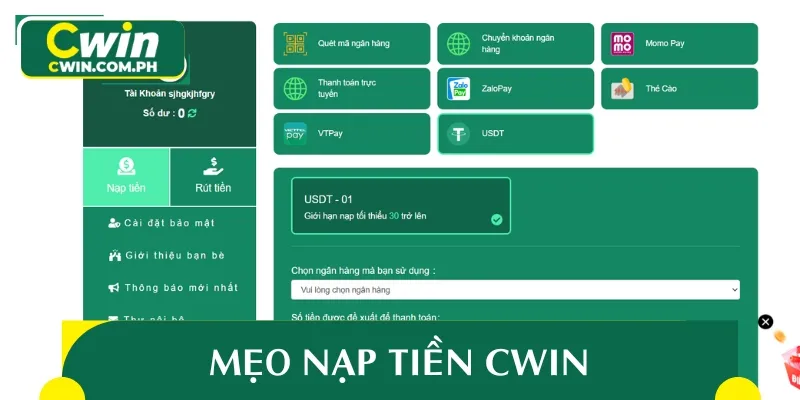 Một số mẹo hay để nạp tiền CWIN một cách nhanh chóng